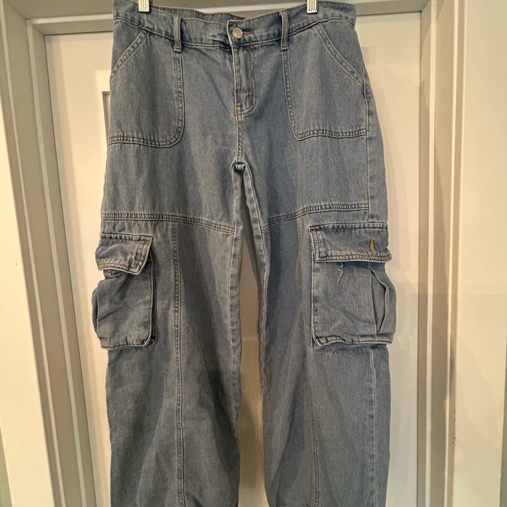 Women's Wide Leg Cargo Jeans - Blue